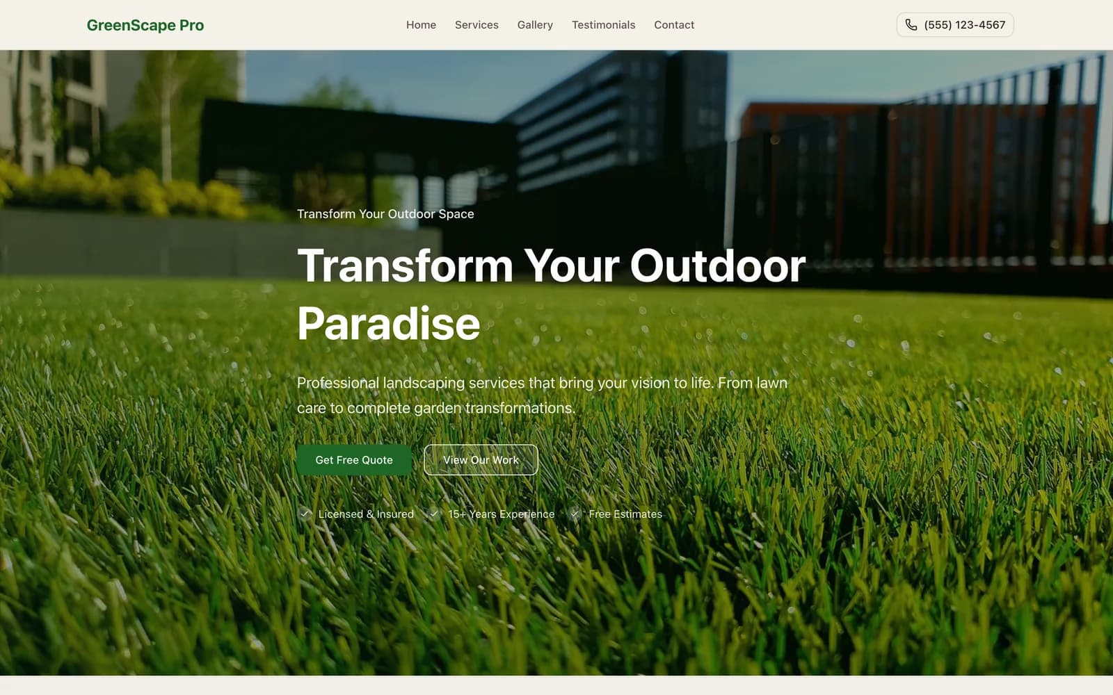 Screenshot of the GreenScape Pro concept site